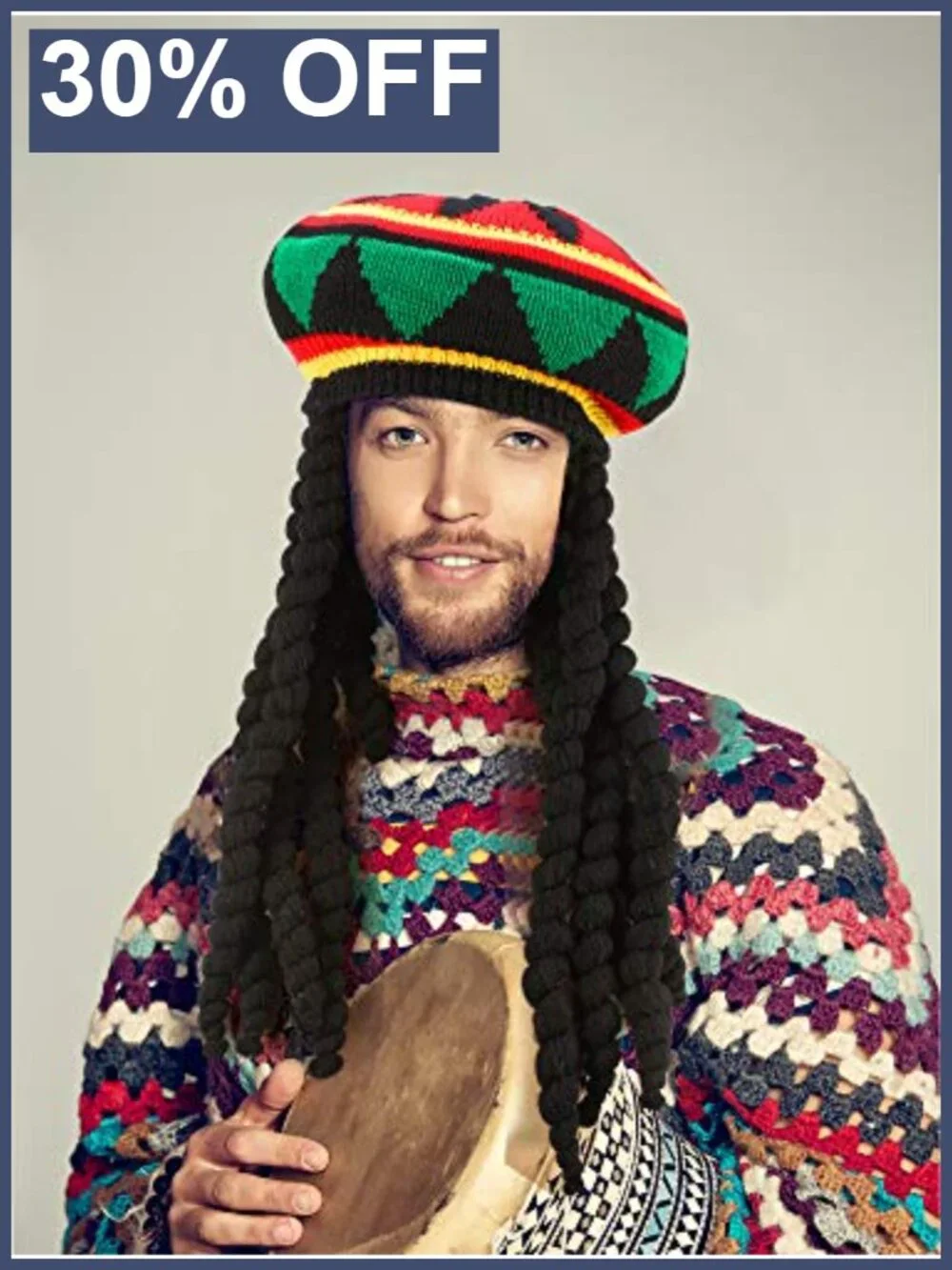 Unbranded Rasta Hat with Black Dreadlocks Wig Reggae Beanie